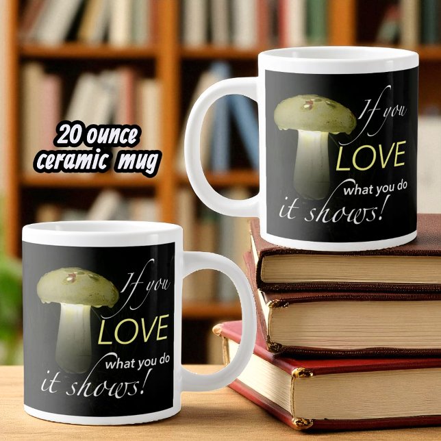 Glowing Ceramic Solar Mushroom Inspiration Large Coffee Mug (design view on both sides of handle)