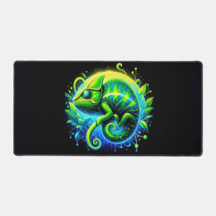 Glowing Chameleon, Eye-Catching Neon Animals Desk Mat