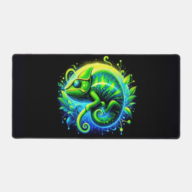 Glowing Chameleon, Eye-Catching Neon Animals Desk Mat (Front)