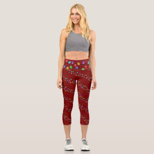 Glowing Christmas Lights On Red Capri Leggings