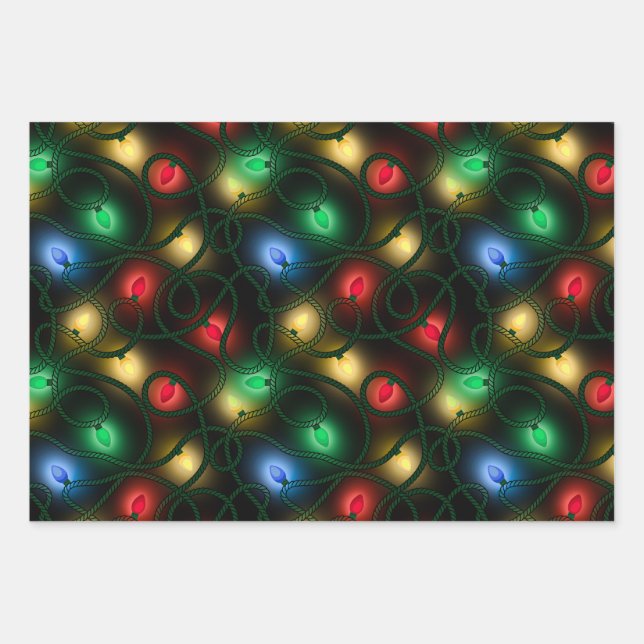 Glowing Christmas Lights Wrapping Paper Sheet (Front)