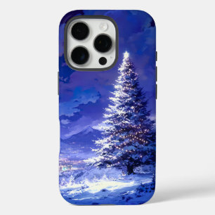 Glowing Christmas Tree Snowy Mountain Landscape iPhone 16 Pro Case