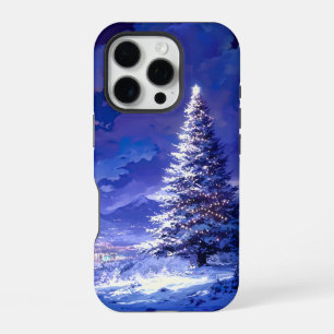 Glowing Christmas Tree Snowy Mountain Landscape iPhone 16 Pro Case