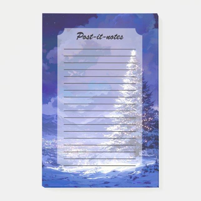 Glowing Christmas Tree Snowy Mountain Landscape Post-it Notes (Front)