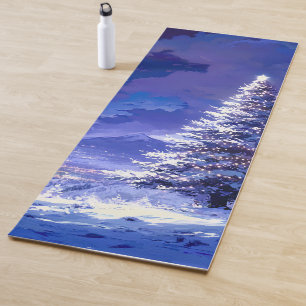 Glowing Christmas Tree Snowy Mountain Landscape Yoga Mat