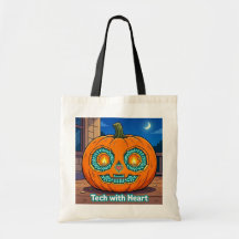 Glowing Circuit Pumpkin - Large Tote