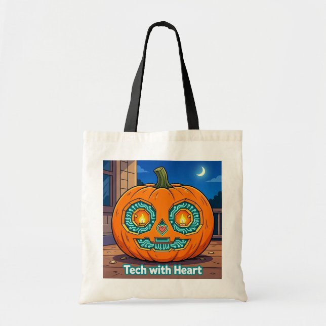 Glowing Circuit Pumpkin - Large Tote Bag (Front)