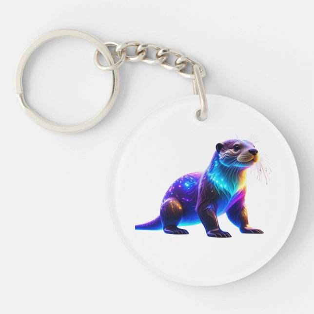 Glowing Colourful Otter Art Key Ring (Front)