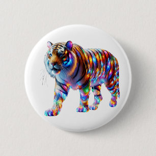 Glowing Colourful Tiger – Vibrant Glassy Art 6 Cm Round Badge