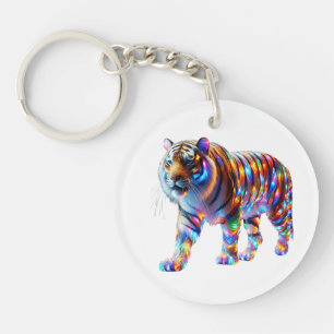 Glowing Colourful Tiger – Vibrant Glassy Art Key Ring