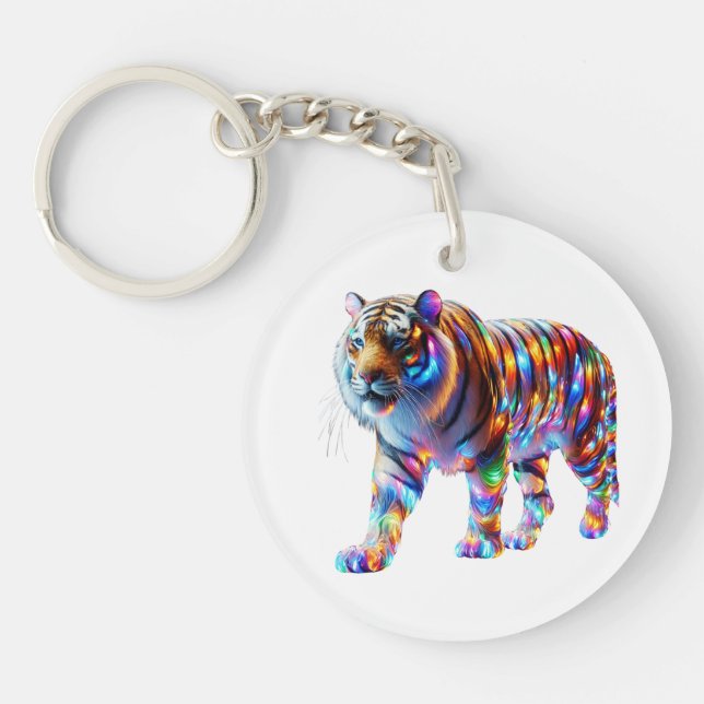Glowing Colourful Tiger – Vibrant Glassy Art Key Ring (Front)