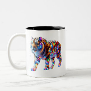 Glowing Colourful Tiger – Vibrant Glassy Art Two-Tone Coffee Mug