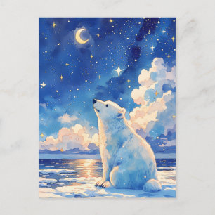 Glowing Crescent Moon Polar Bear Ice Floe Postcard