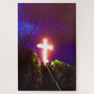Glowing Cross At Night God Loves Jigsaw Puzzle