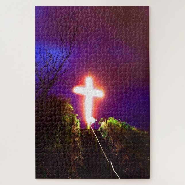 Glowing Cross At Night God Loves Jigsaw Puzzle (Vertical)