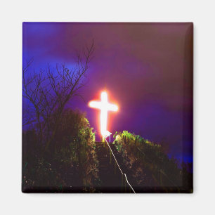 Glowing Cross At Night God Loves Magnet