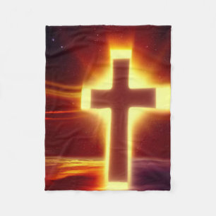 Glowing Cross on Red Background Blanket