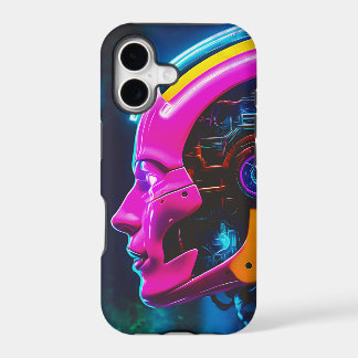 Glowing Cyborg Profile Neon Pink Sci-Fi