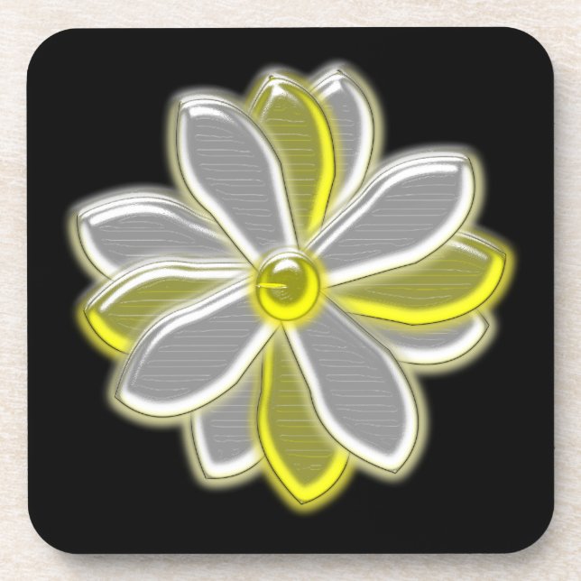 Glowing Daisy Flower Cork Coaster (Front)