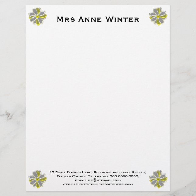 Glowing Daisy Flower Customisable Letterhead (Front)