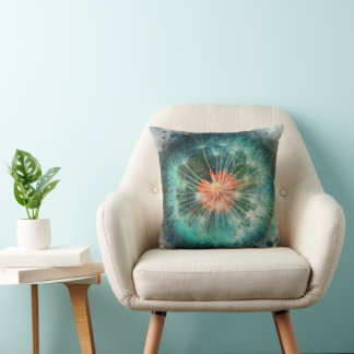 glowing dandelion seed closeup watercolor painting cushion