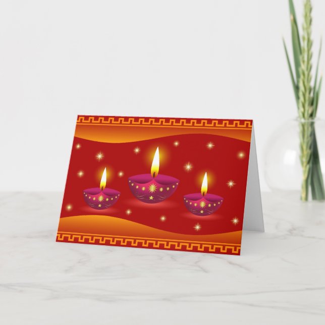Glowing Decorative Diwali Lamps Card (Front)