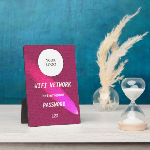 Glowing Deep Pink Leather Share Wifi Network  Plaque