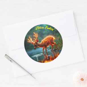 Glowing deer magic forest drink stream classic round sticker