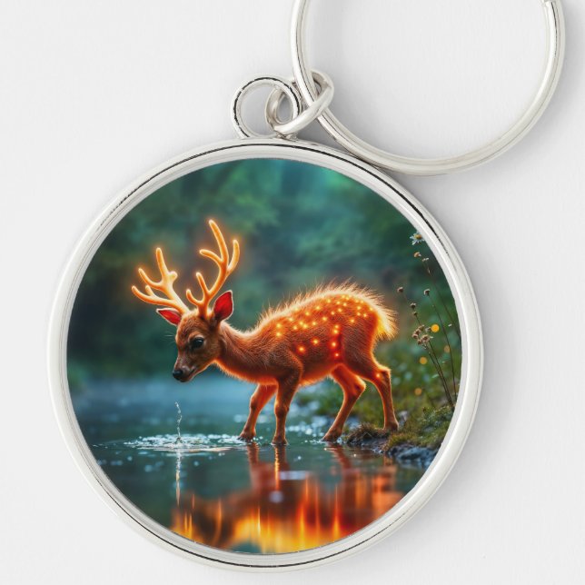 Glowing deer magic forest drink stream key ring (Front)