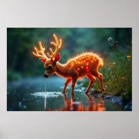 Glowing deer magic forest drink stream