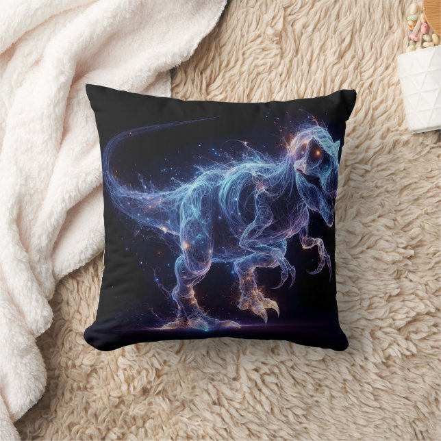 Glowing Dinosaur Roaming in a Starry Background Cushion (Blanket)