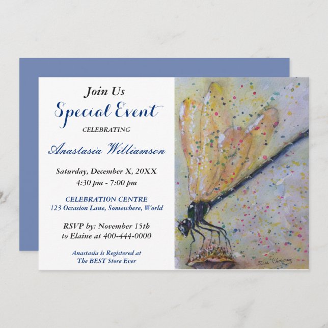 GLOWING DRAGON FLY PARTY EVENT INVITE (Front/Back)