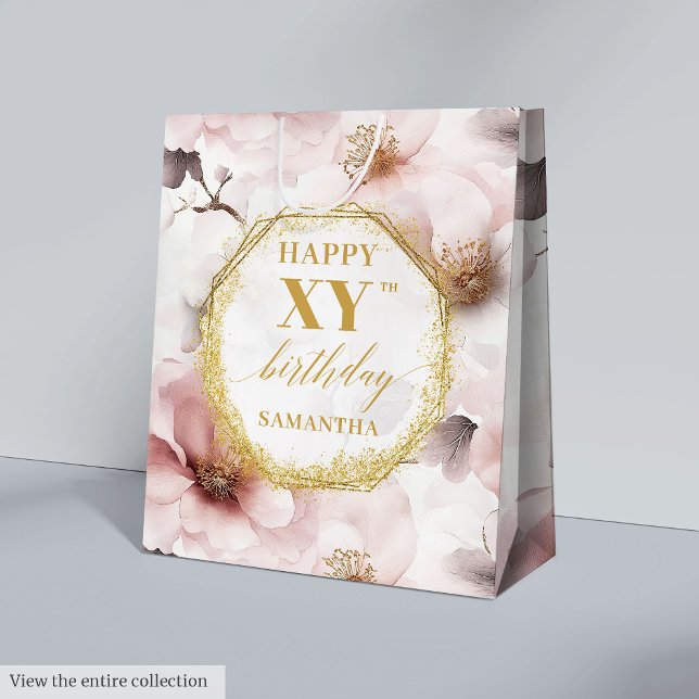 Glowing Dusty Pink Boho Gold Birthday Gift Bag (Glowing Dusty Pink Boho Gold Birthday Gift Bag

)