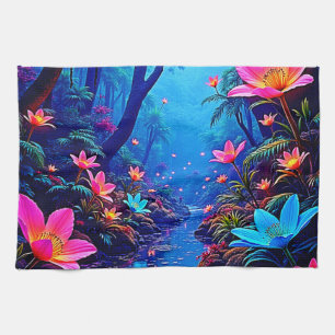 Glowing Ethereal Jungle Oasis Design Tea Towel