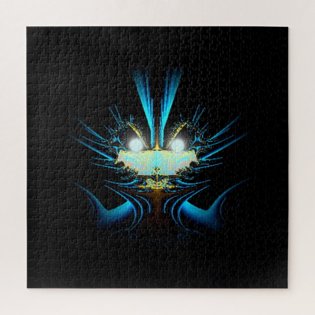 Glowing Eyes Alien Dragon Blue and Black Jigsaw Puzzle (Vertical)