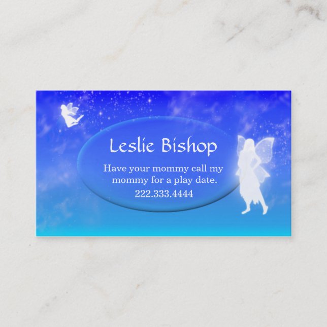 Glowing Fairies on Blue Play Date Card (Front)