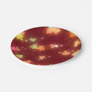 Glowing fall colourful maple leaf brown orange paper plate