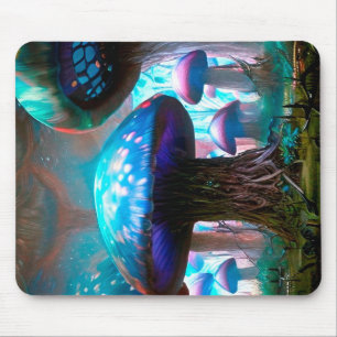 Glowing fantastic mushrooms mouse pad