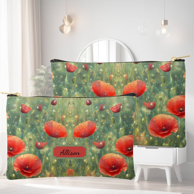 Glowing field of red poppies, personalizable  accessory pouch (Creator Uploaded)
