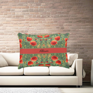 Glowing field of red poppies, personalizable  decorative cushion