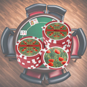 Glowing field of red poppies, personalizable poker chips