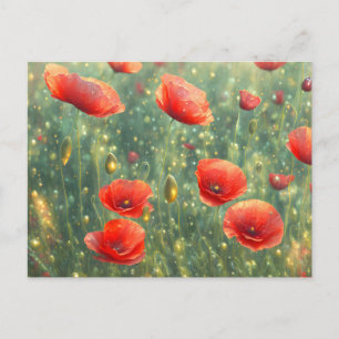 Glowing field of red poppies postcard