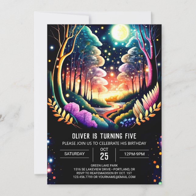 Glowing Fireflies Adventure Birthday Invitation (Front)