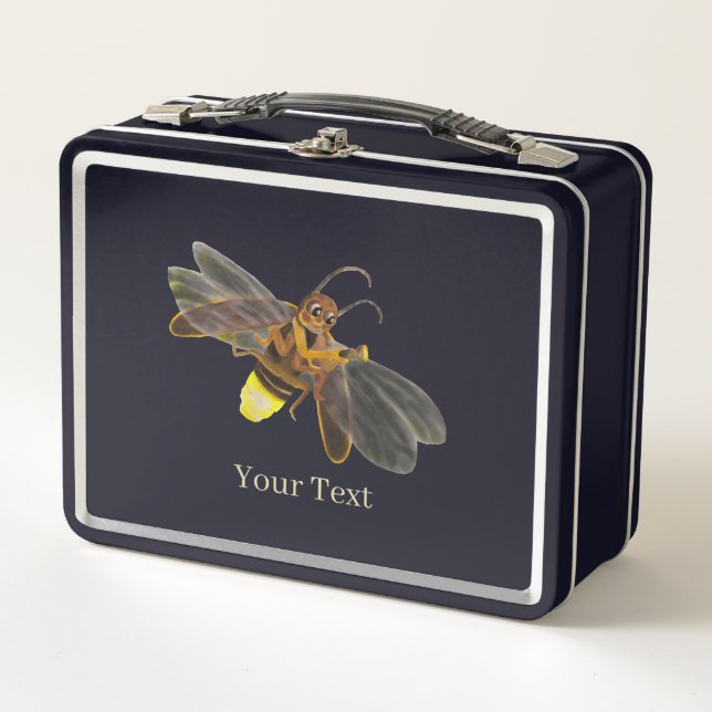 Glowing Firefly Lampyridae Illustration Black Metal Lunch Box (Front)