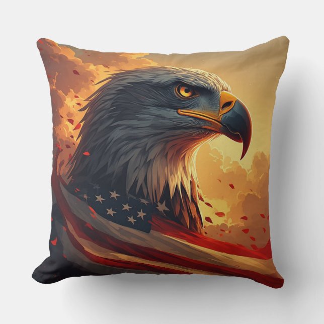 Glowing Flag Patriotic Eagle USA Pride Cushion (Front)