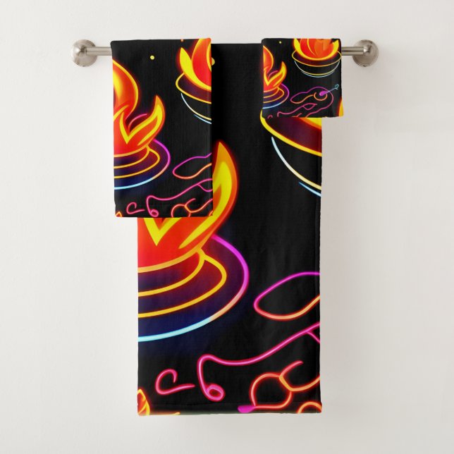 Glowing Flame Icons on Dark Canvas Bath Towel Set (Insitu)