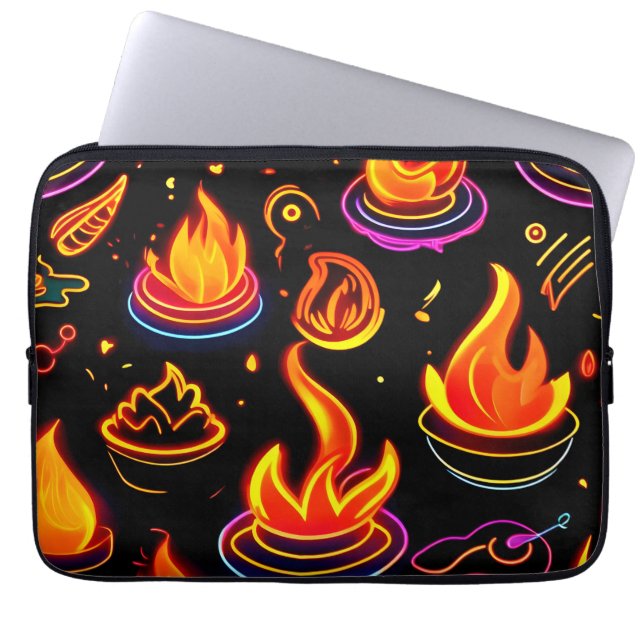 Glowing Flame Icons on Dark Canvas Laptop Sleeve (Front)