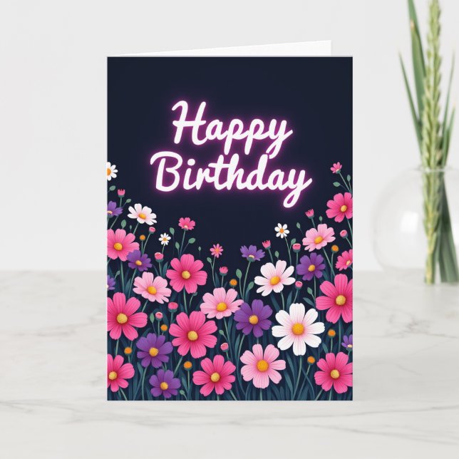 Glowing Floral Birthday Card (Front)