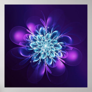 Glowing Flower Fractal Sparkles Indigo Poster
