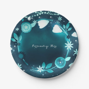 Glowing Flowers Night Garden Wedding Reception Paper Plate